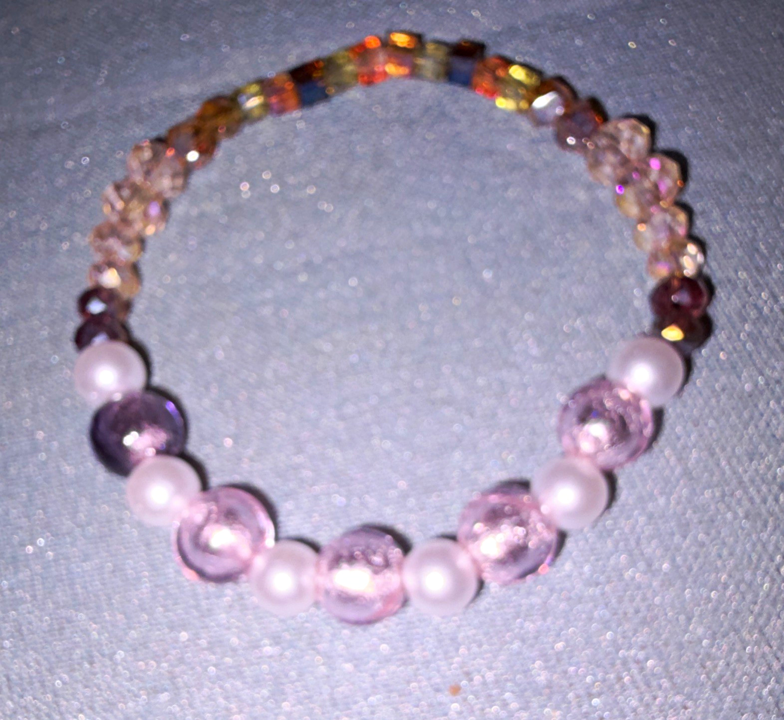 Pink Round Crystal & Glass Beaded Charm Stretch Bracelet No Clasp Stackable