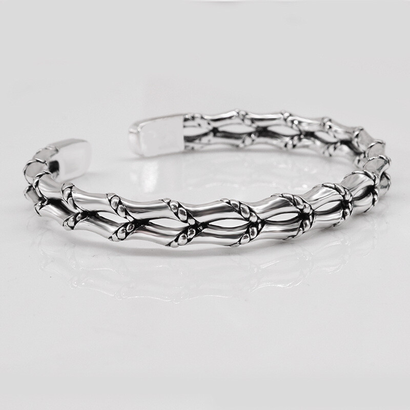 Men’s Vintage Twist Cuff Silver Bracelet Handmade Adjustable Open Bracelet USA