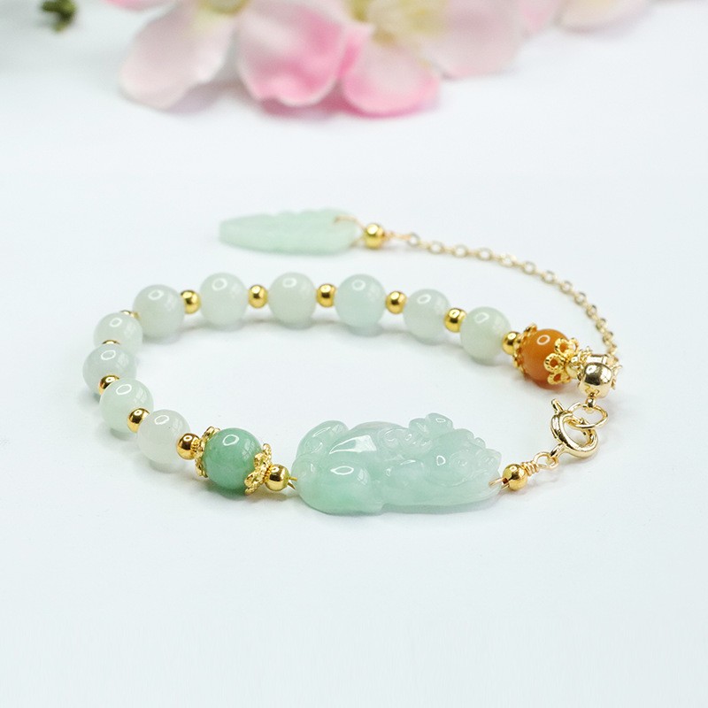 Real Grade A Natural Green Jade Jadeite Women Lucky Pixiu Beads Bracelet