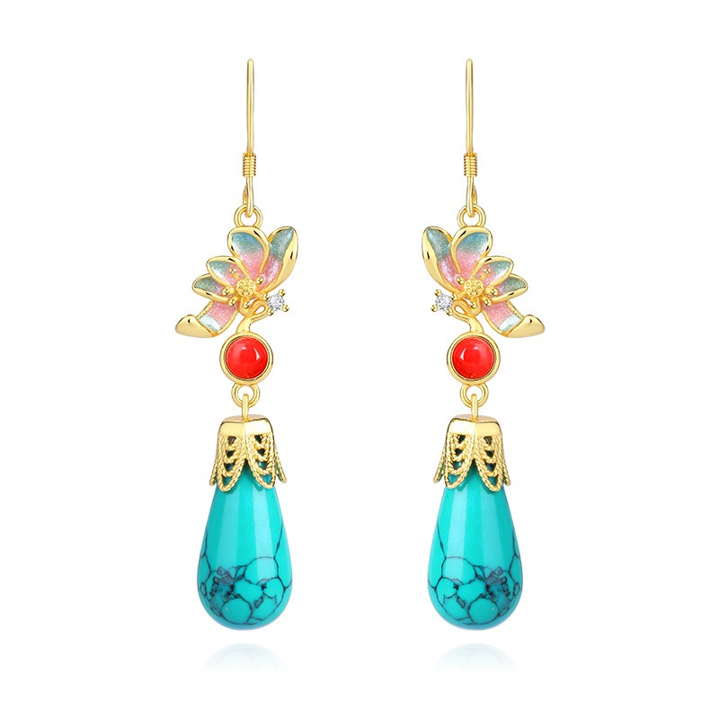 New Chinese Style Butterfly Tassel Earrings Guochao Faux Turquoise Accessory