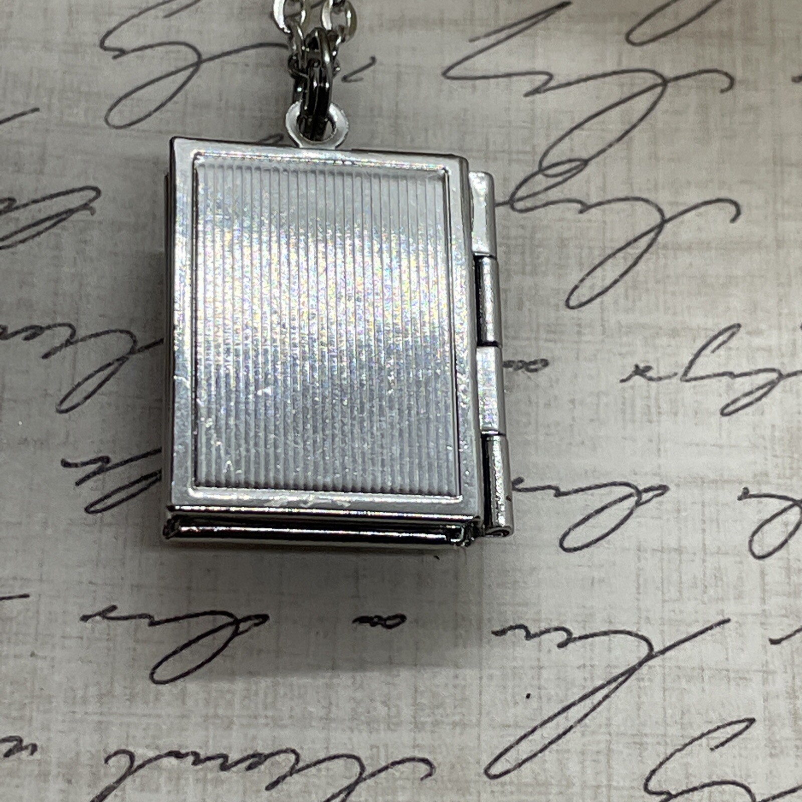 Silver Birthday anniversary purple BUTTERFLY book Locket pendant necklace photo