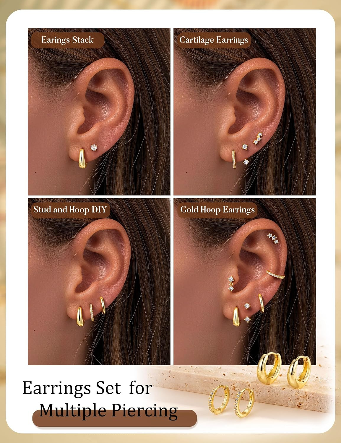 Gold Earrings for Women, 14K Gold Plated Chunky Hoop Earrings Hypoallergenic Car