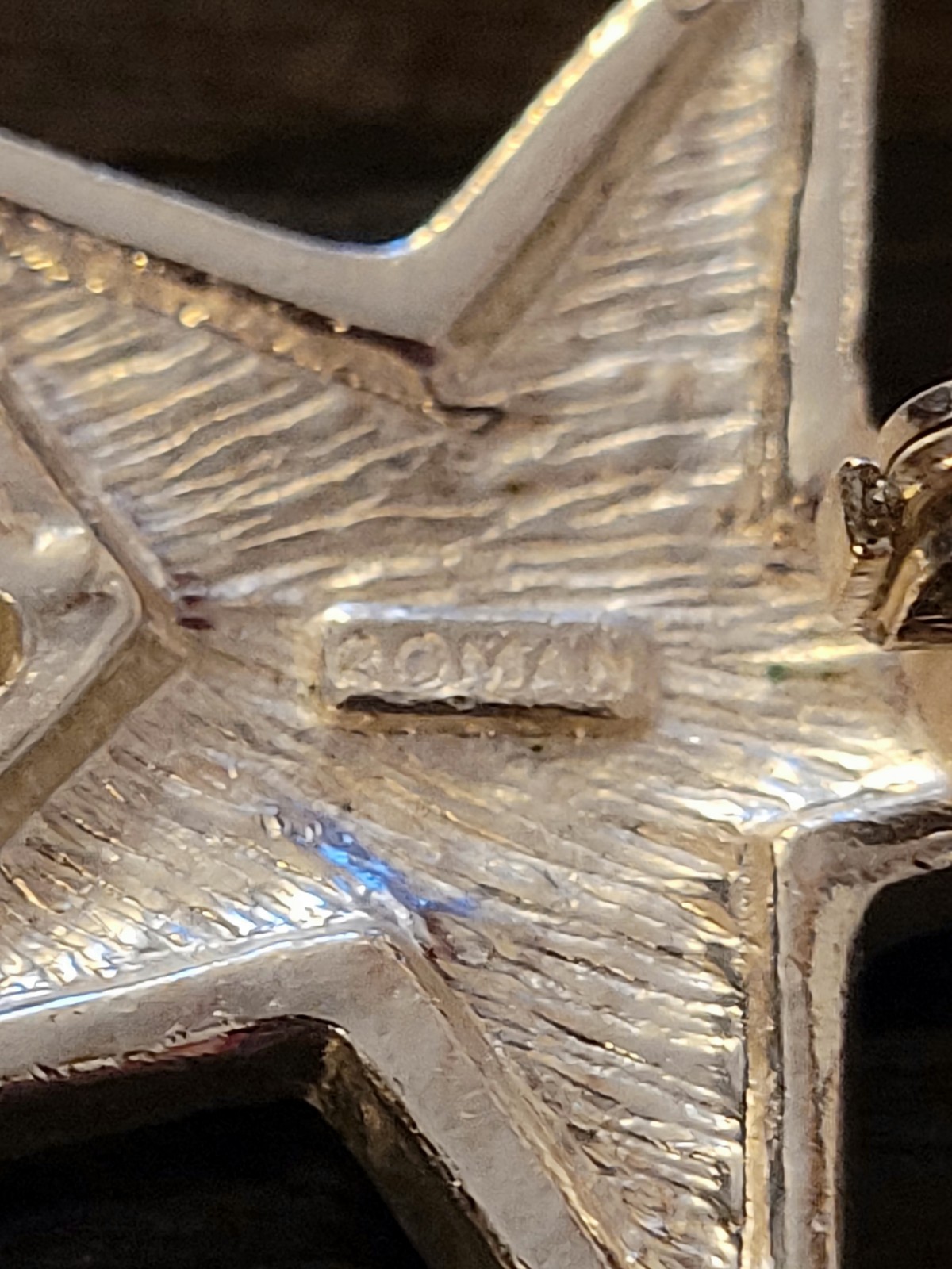 Signed by Roman Celestial Three Star Enamel Brooch