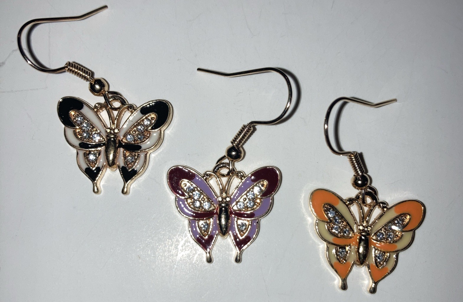 NWT Buyer’s Choice Butterfly Rhinestone Earrings GoldTone Pierced Jewelry Dangle