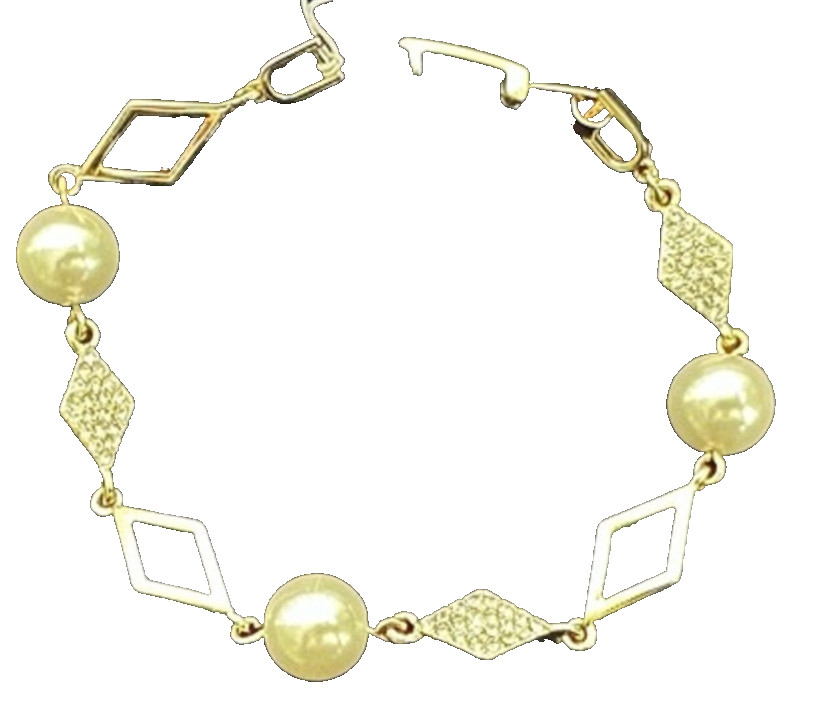 Karl Lagerfeld Paris Bracelet Gold-Tone Crystal Diamond Shape Link/FX Pearl NWT