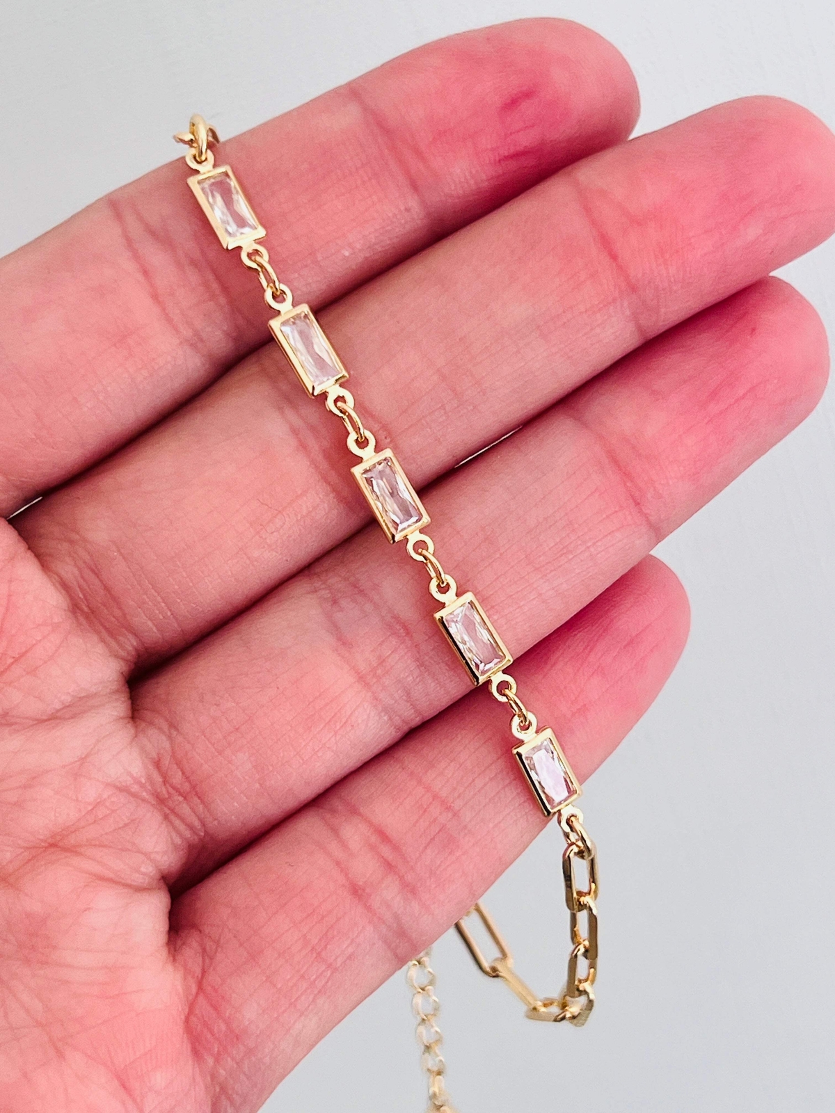 Gold Filled CZ Paperclip Bracelet | 7” + 2” Extender