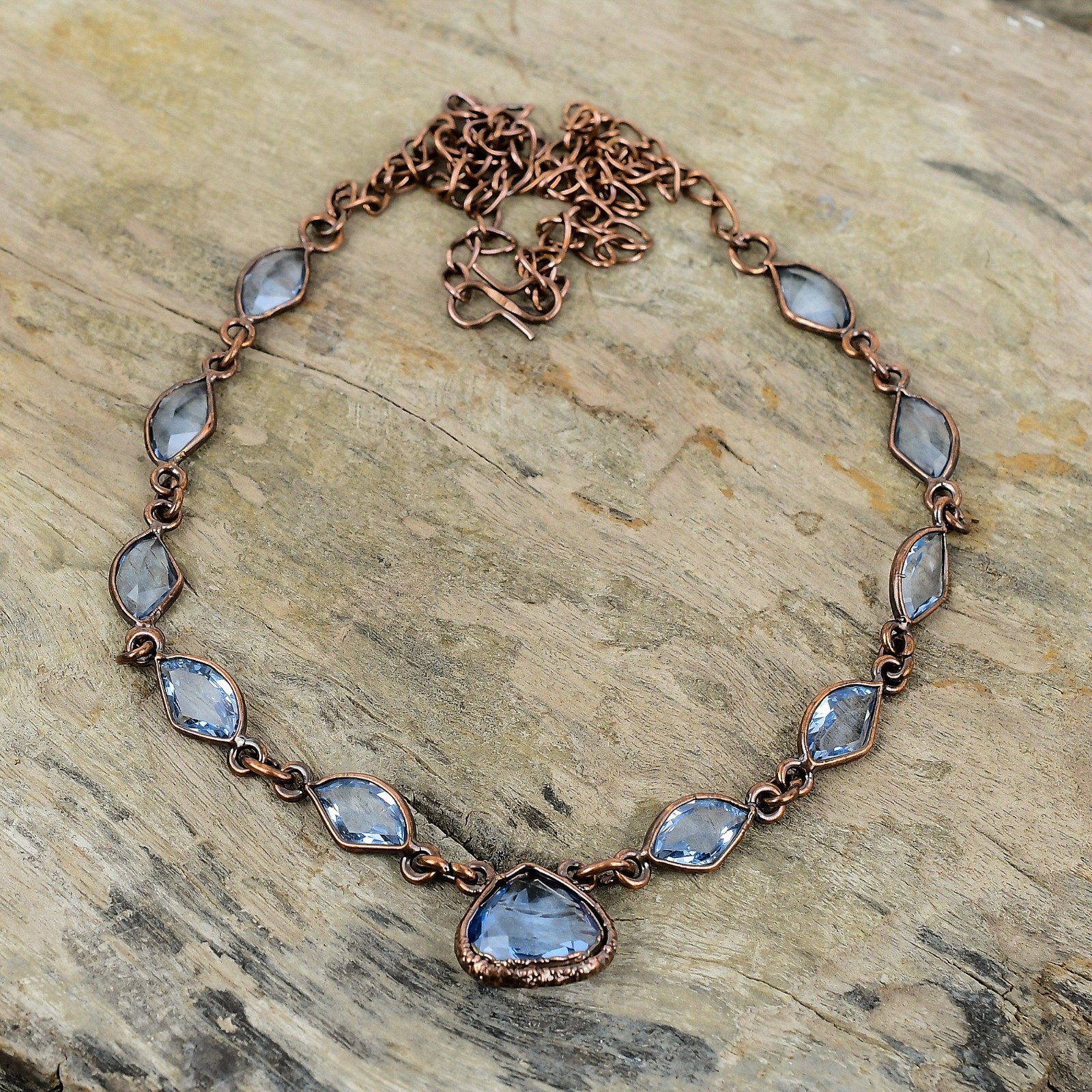Tanzanite Quartz Gemstone Copper Engagement Electroformed Chain Necklace Jewelry