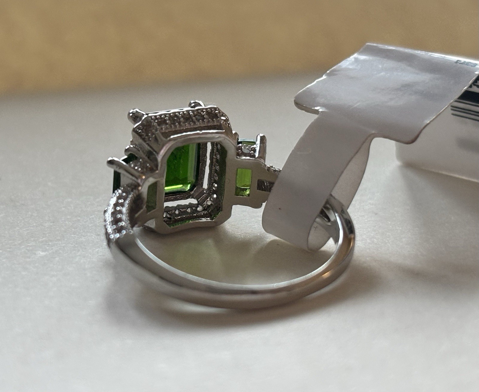 925 Silver Russian Chrome Diopside Emerald Cut Halo Cocktail Ring Prong Set Sz 6