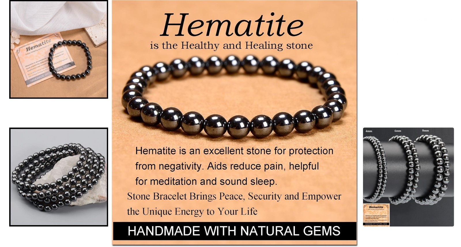 Elegant 6mm Handmade Hematite Stretch Bracelet – Perfect Gift for All Occasions