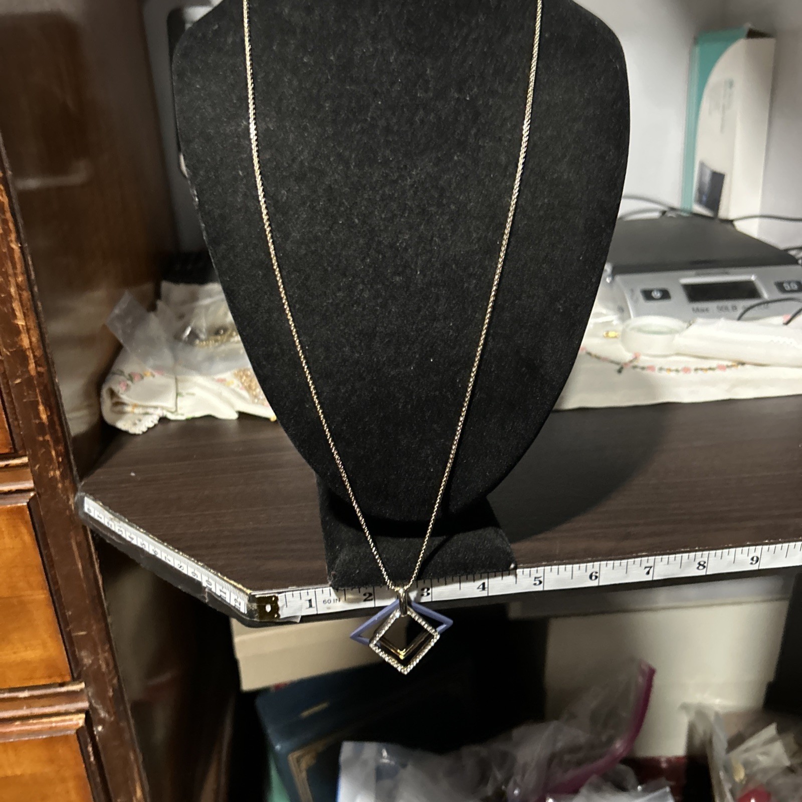 Karl Lagerfeld Stamped Navy Gold Plated Versatile Pendant Slide Necklace 36”
