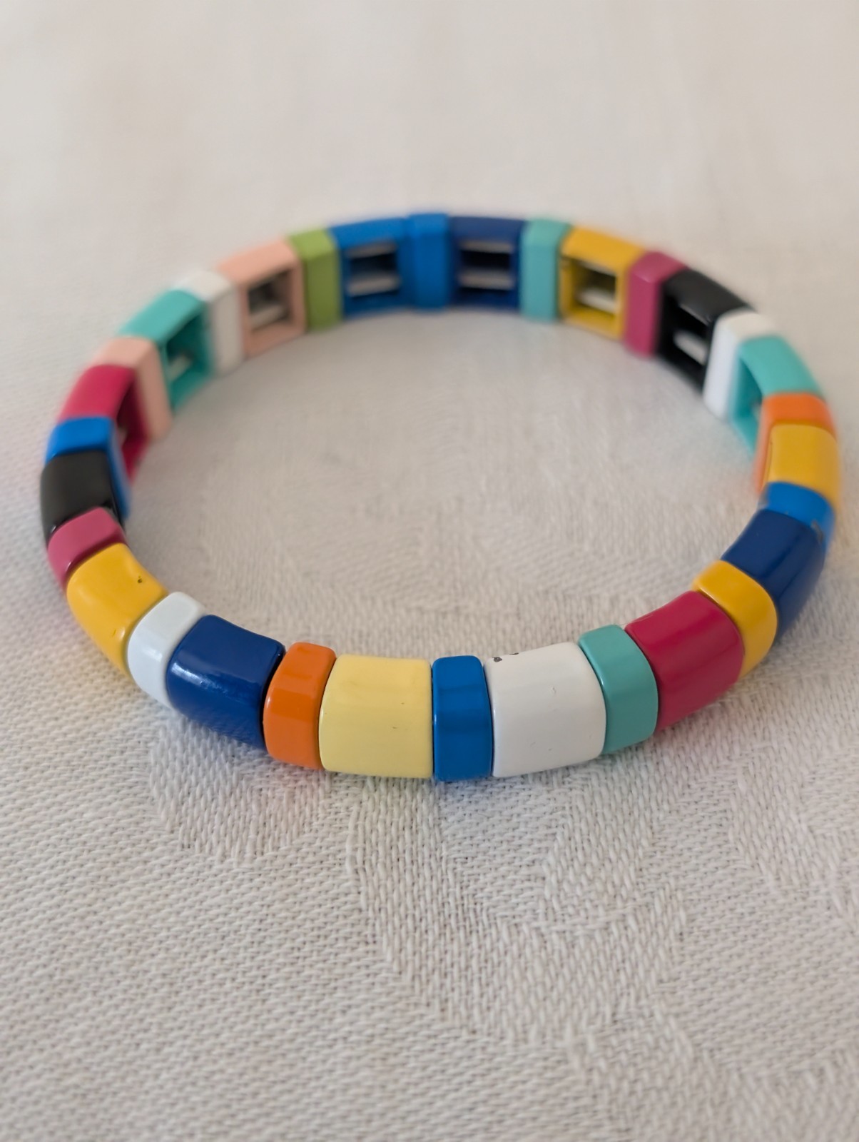 Enamel Tile Bracelet Colorful Ceramic Tila Beads Elastic Cuff Bracelet