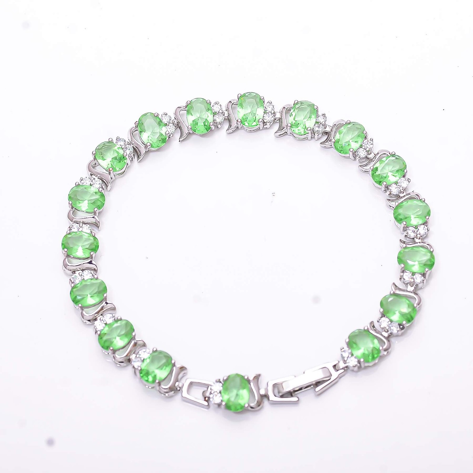 Green Amethyst & Cubic Zirconia 925 Sterling Silver Tennis Bracelet 7.99″ B16