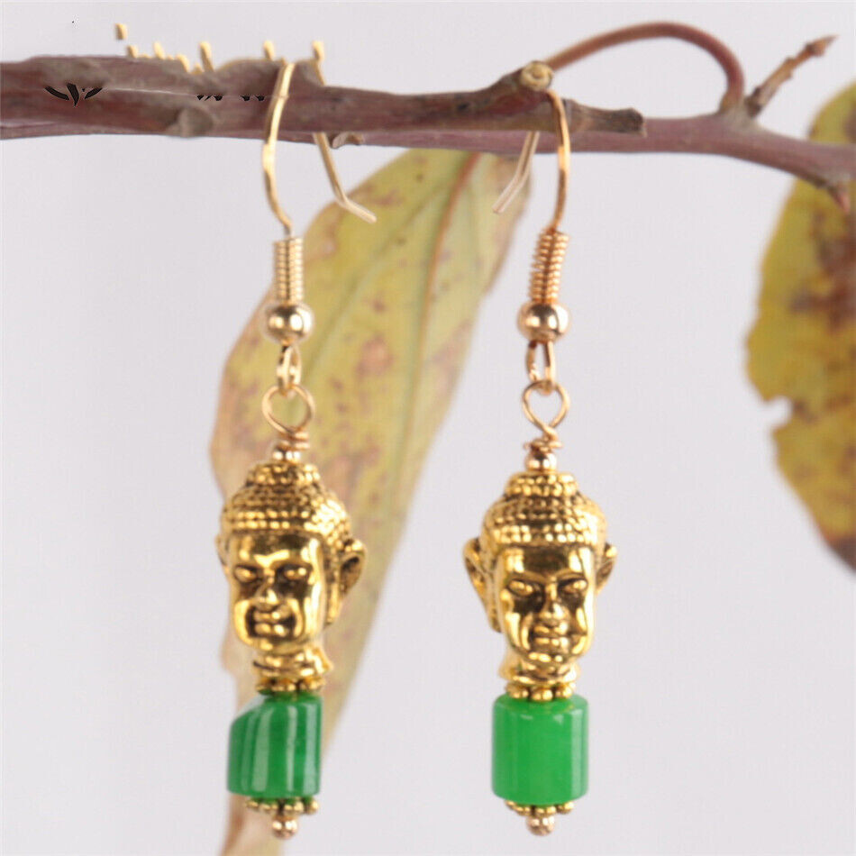 Green Jadeite Gemstone Earring Buddha Pendant Woman Beauty Gem Gift Love
