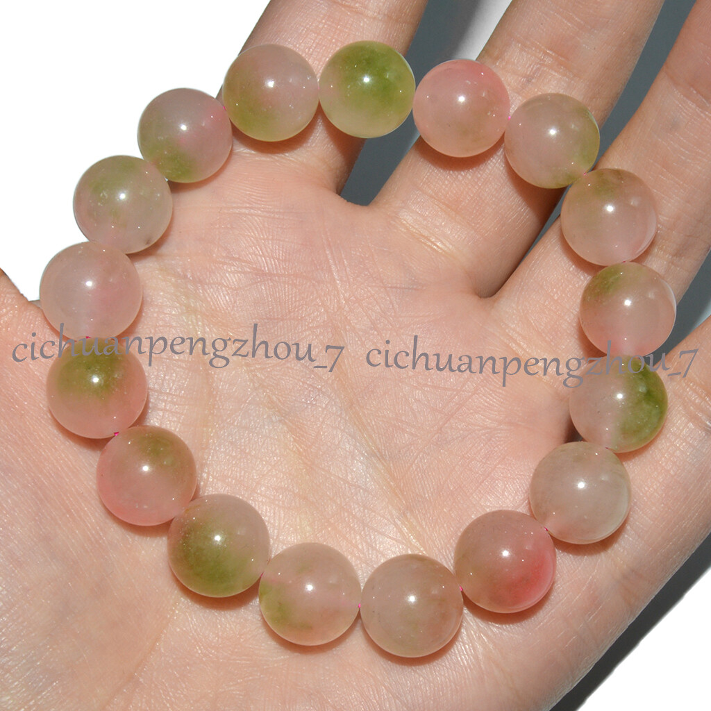 Pink Green Multicolor Jade 8/10/12/14mm Round Gems Beads Elastic Bracelet 7.5”