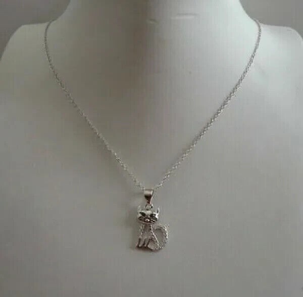 Round Cut Simulated Diamond Stunning Cat Charm Pendant In 14K White Gold Plated