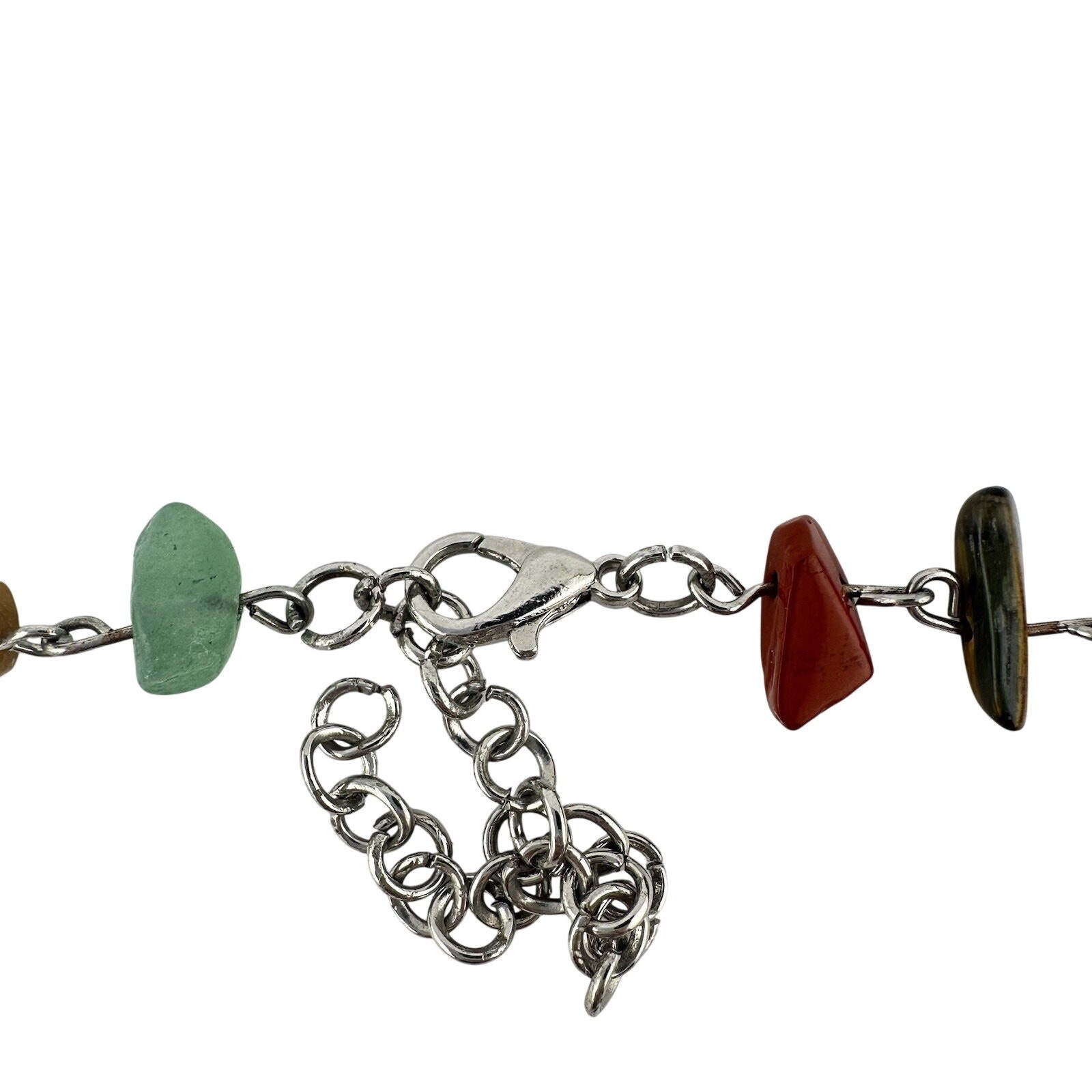 Semi Precious Stone Chips Tumbled Quartz Jasper Agate Silver Tone 20” Necklace