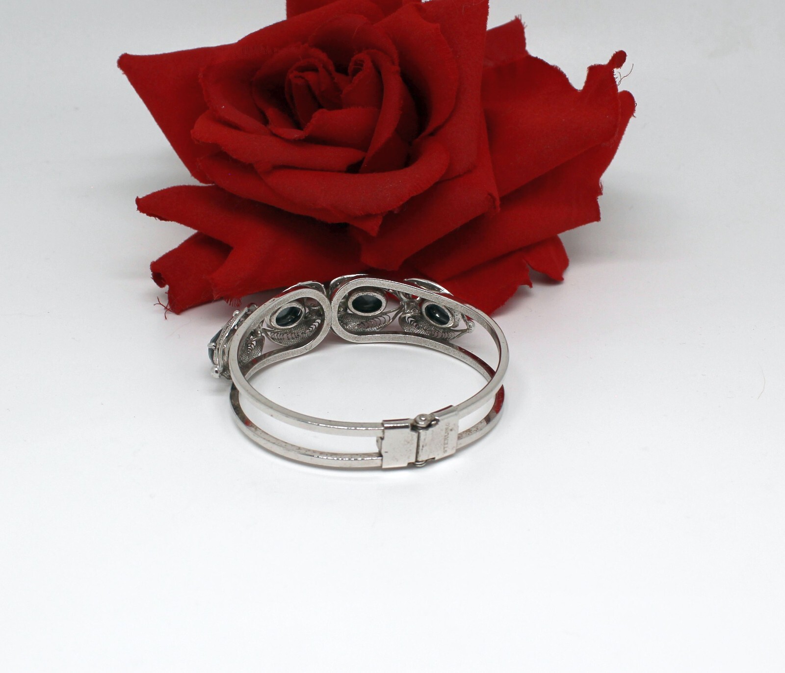 Sterling Silver Hematite Vintage Sorrento Clamper Bangle Bracelet 30g CAT RESCUE