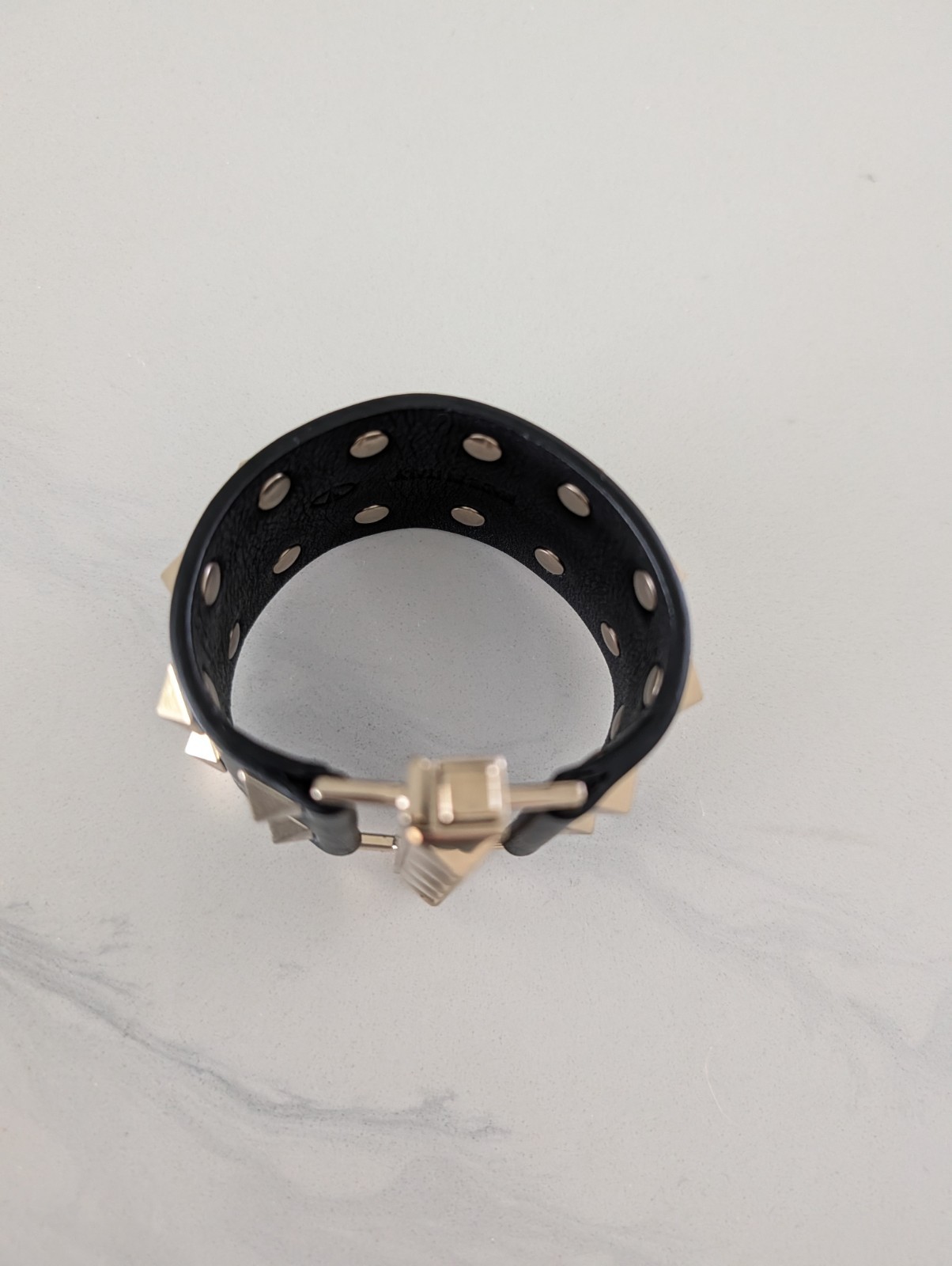VALENTINO Black Leather Rockstud Wide Cuff Bracelet s Small