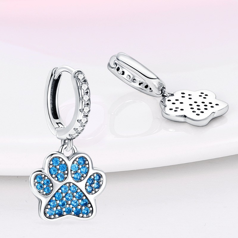 PANDACH 925 Sterling Silver Tiny Blue Dreamcatcher Paw Hoop Earrings For Women
