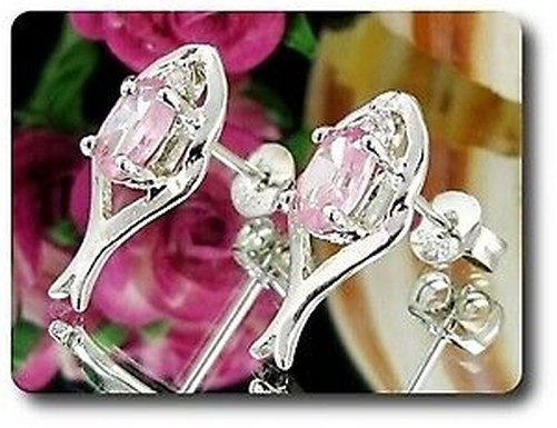 Earrings Pink Sapphire 0 3/32×0 9/32in Gold Plated White 18 Krgp