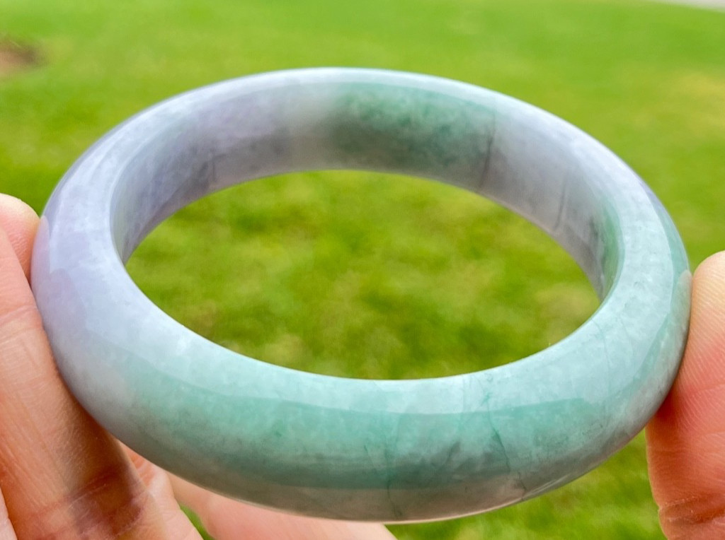 Natural Grade A Burmese Jadeite Bangle 52.7mm Lavender & Green – Unique Piece