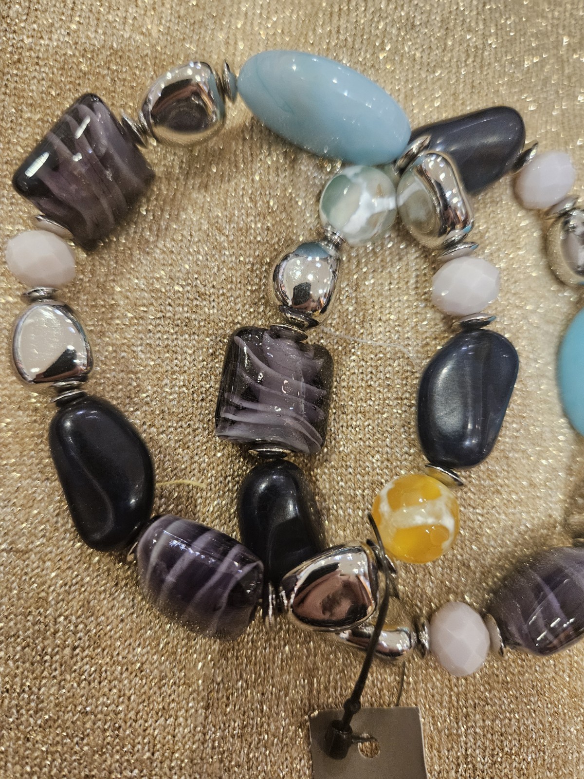 Chico’s Stretch Multi Bead Bracelet NWT Silver Tone Adjustable