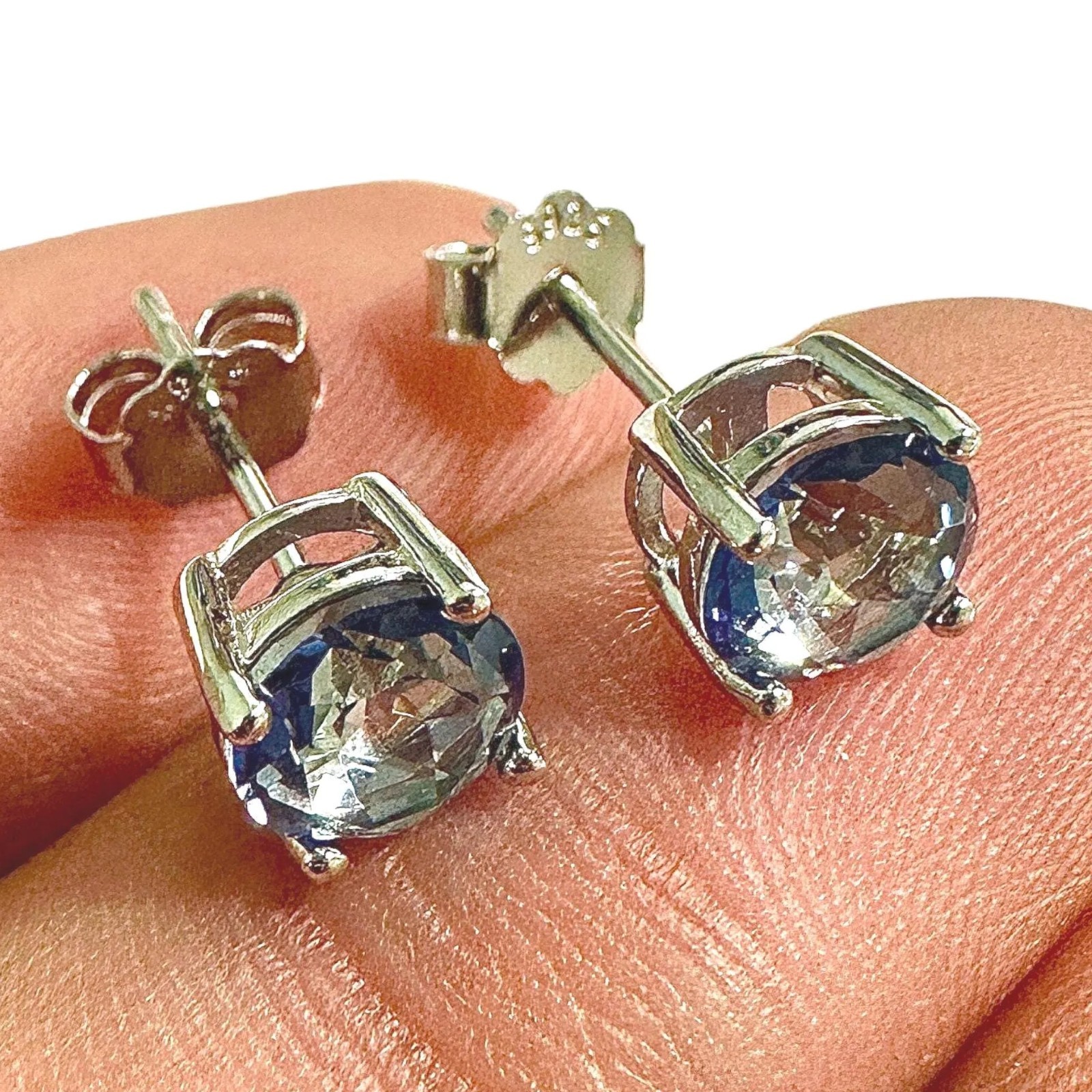 Tanzanite CZ Stud Earrings 6mm 925 Sterling Silver Round Gift For Her