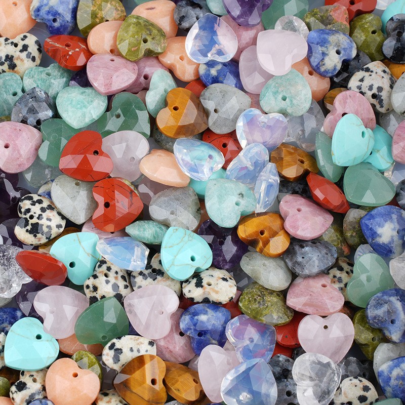 20pcs Mixed Natural Stone Heart Beads 13mm Pendants DIY Jewelry Making Bracelet