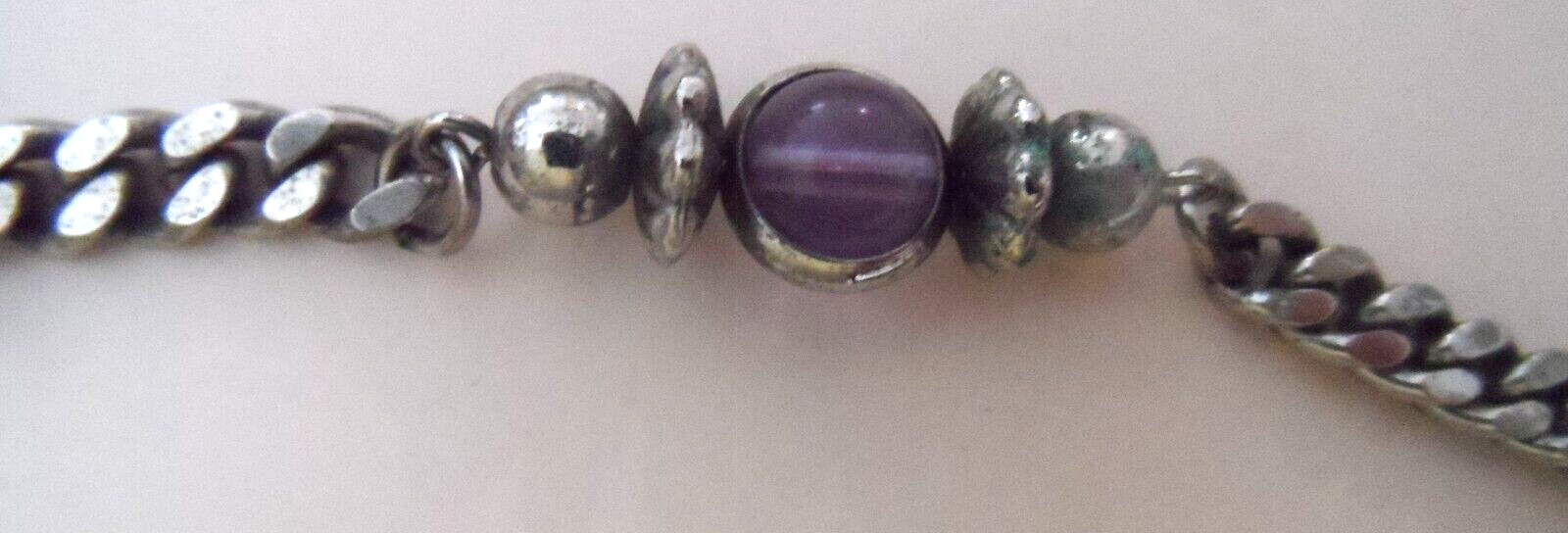 Vintage Necklace – ANTIQUE SILVERTONE CHAIN w/METAL AND MULTI-COLOR BEADS – 37″