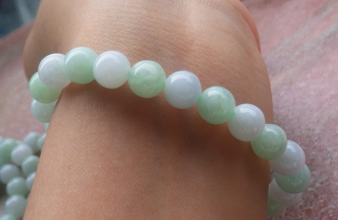 1 Pcs Green 100% A JADE Jadeite Bead Beads Bangle Bracelet 6.5 inches 手镯 737170