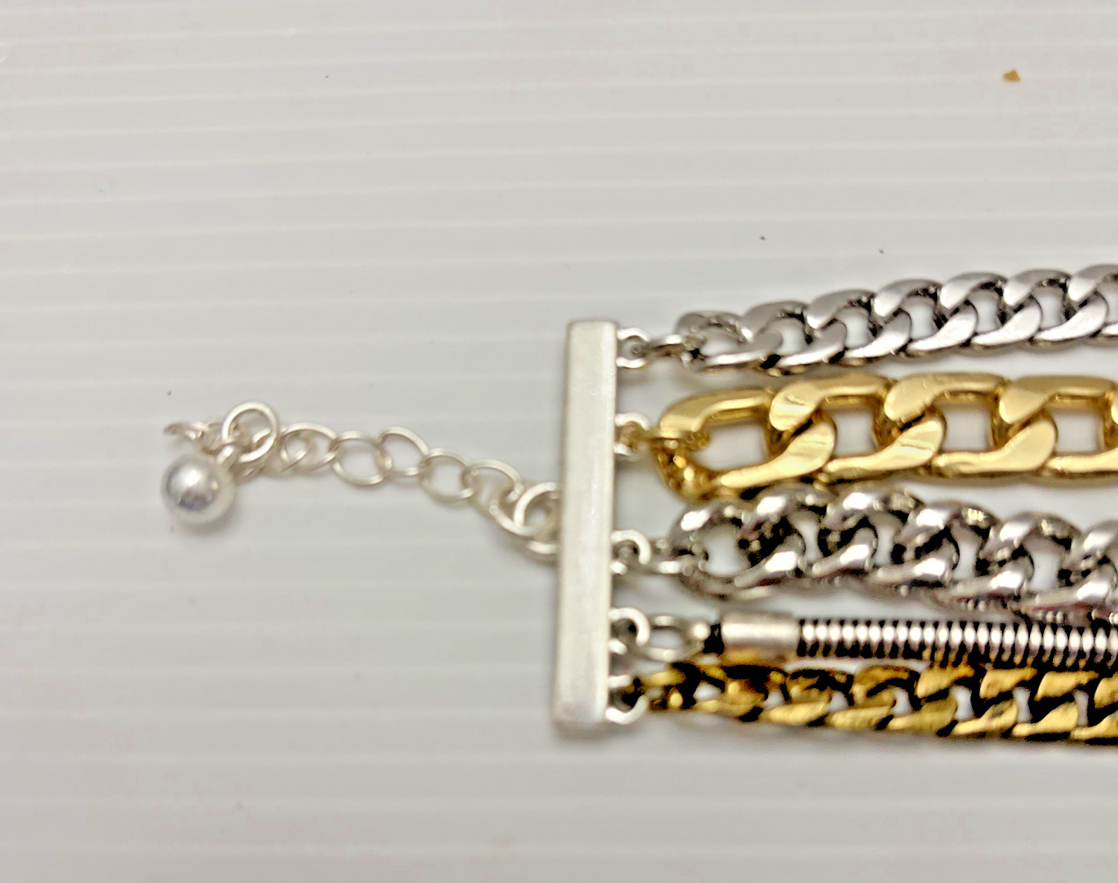 Jenny Bird Bracelet Two Tone Mixed Chain Link Multi Strand Jewelry 7-9″ Signed