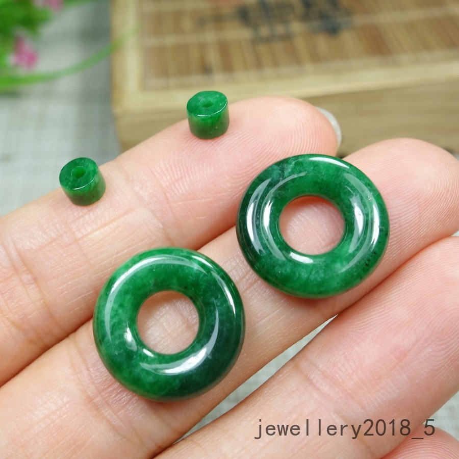 1 pair Certified Green Burma 100% Natural A jadeite Jade Donut 甜甜圈