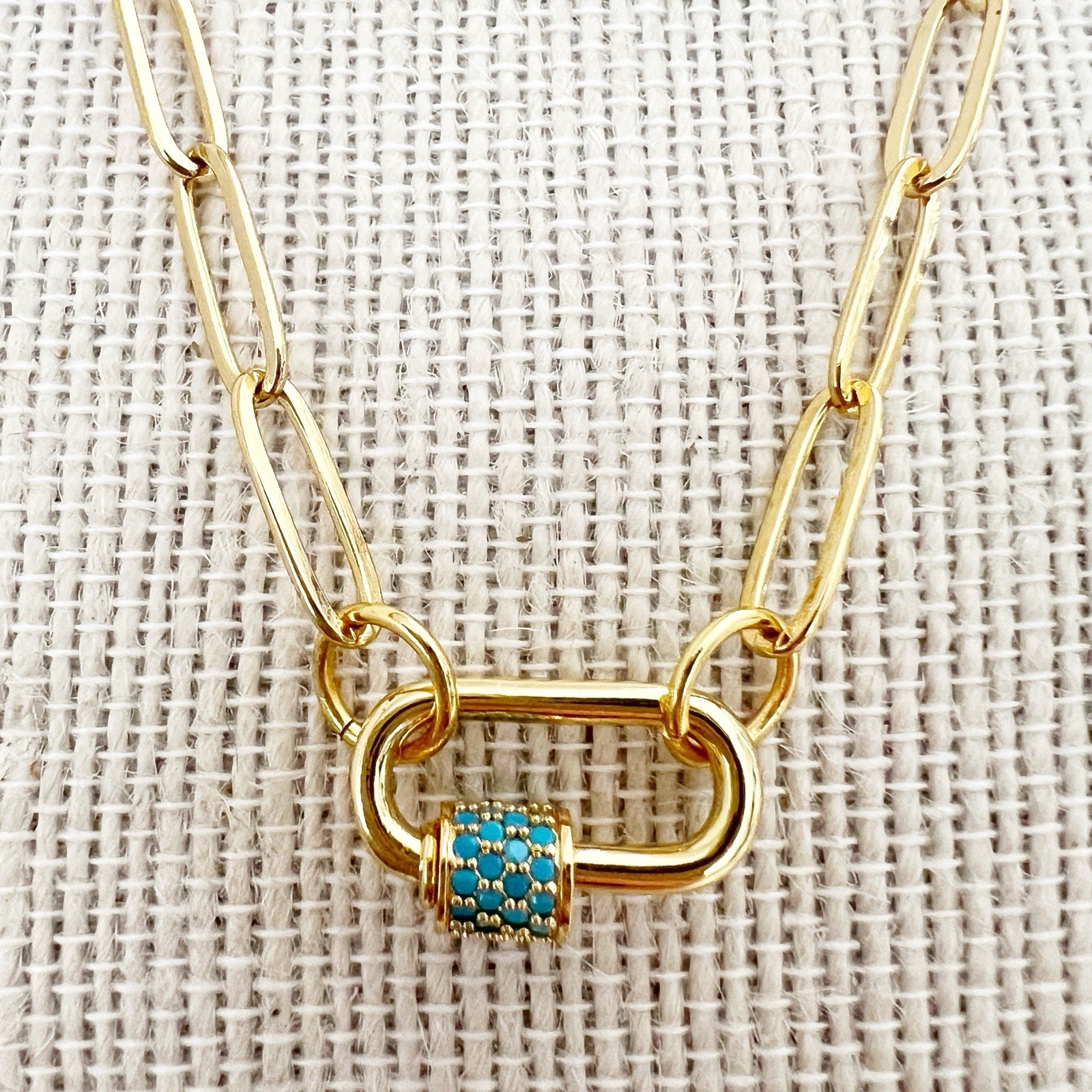 18K Gold Plated Locked Heart Carabiner Necklace Titanium Steal Womens Jewelry