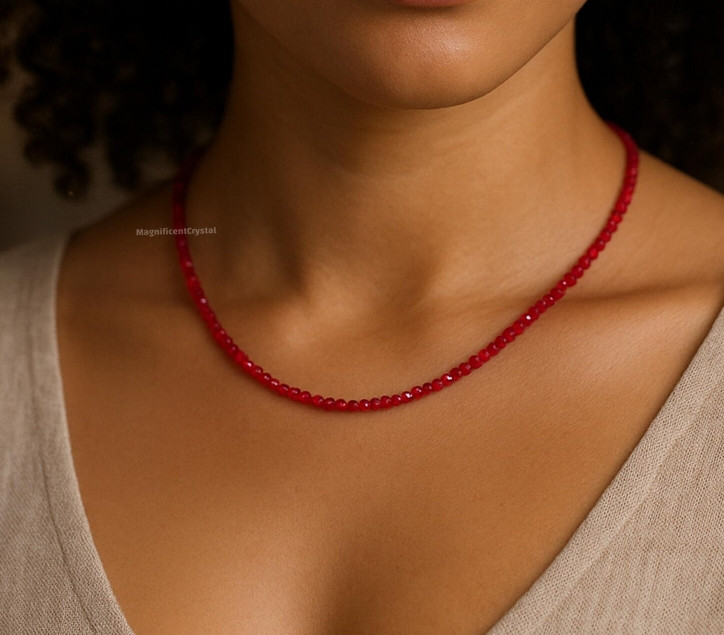 Minimalist Garnet Stone Choker Red Gemstone Queen Necklace January Birthstone