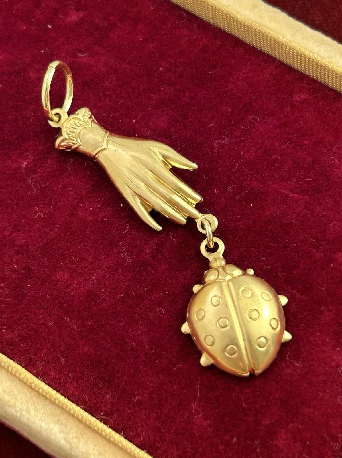 Ladybug Charm Pendant Victorian Hand Brass Stamping Good Luck Charm Jewelry