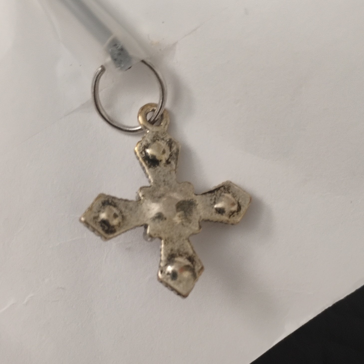Silver Tone Cross Charm Pendant Cord Necklace, Clear Round Crystal, Lobster