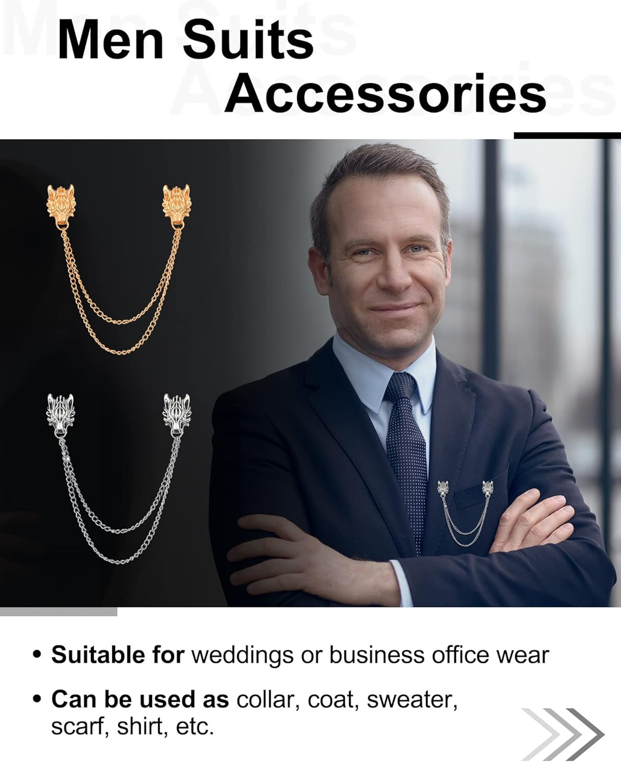 6 Pieces Men’s Tassel Chain Brooch Collar Pins Wedding Brooches Collar Pins Wing