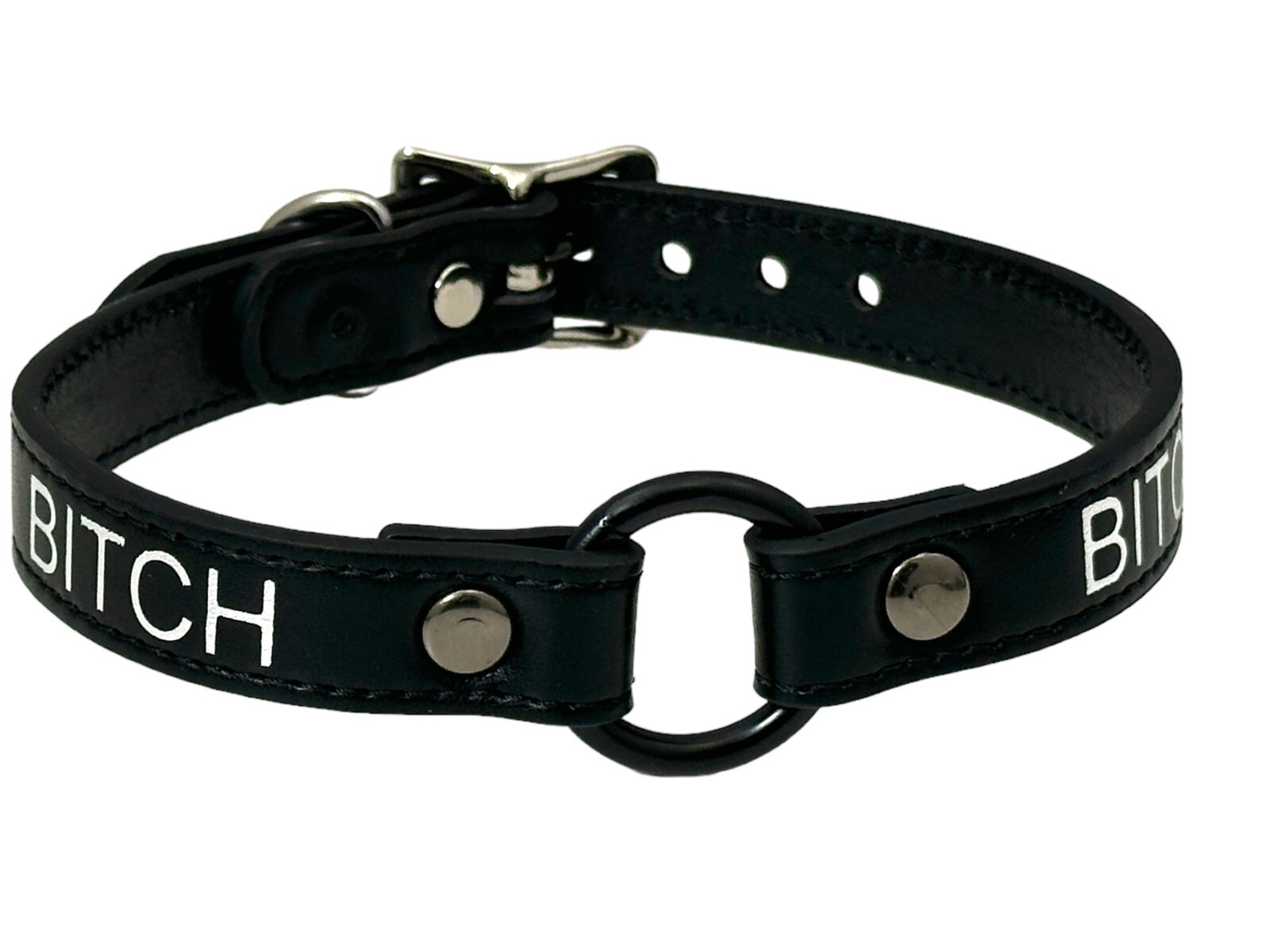 Name BLACK Ring Choker BDSM Collar Vegan Leather Necklace O Ring Fetish