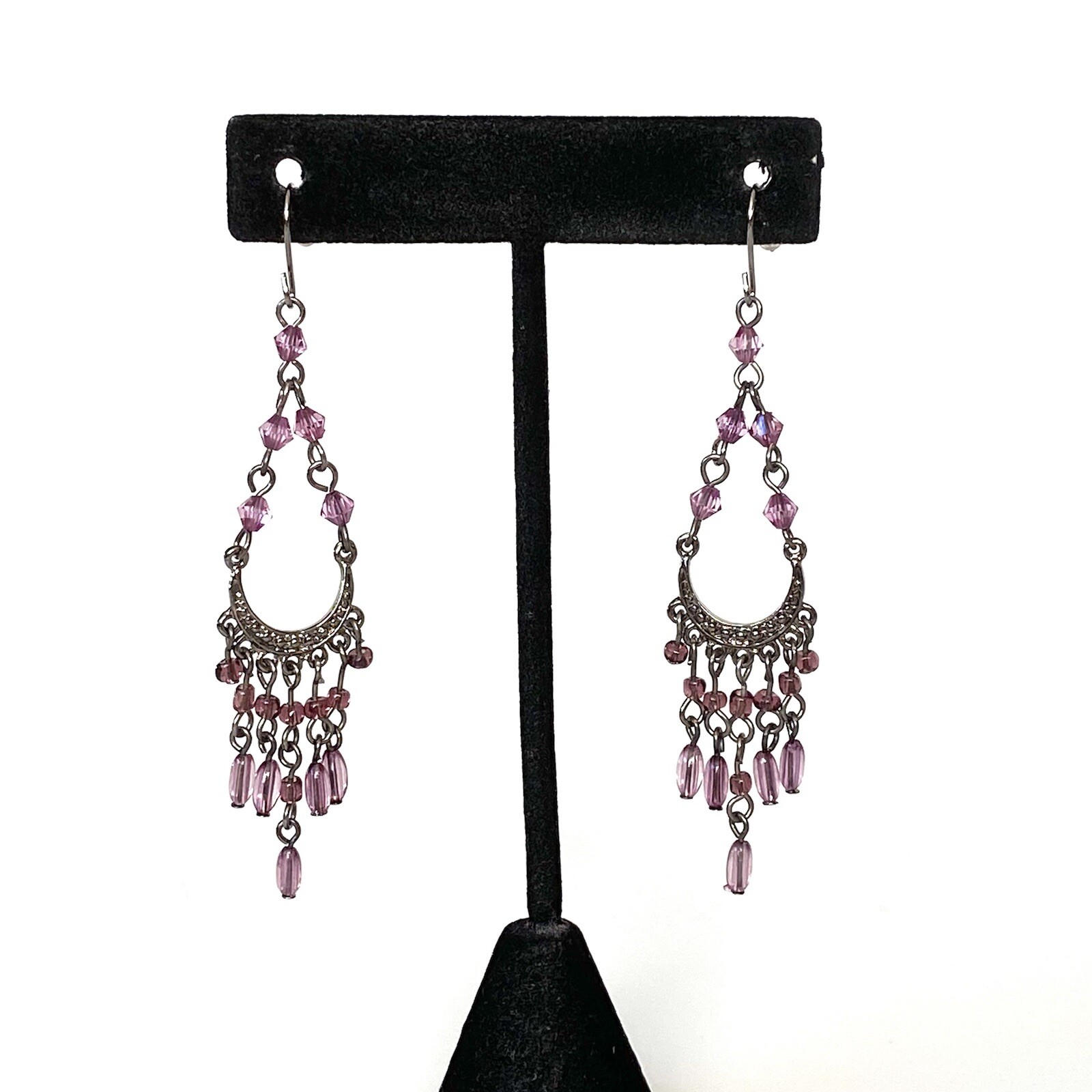 Earrings Chandelier Style Gun Metal Acrylic Beads Jewelry Fashion