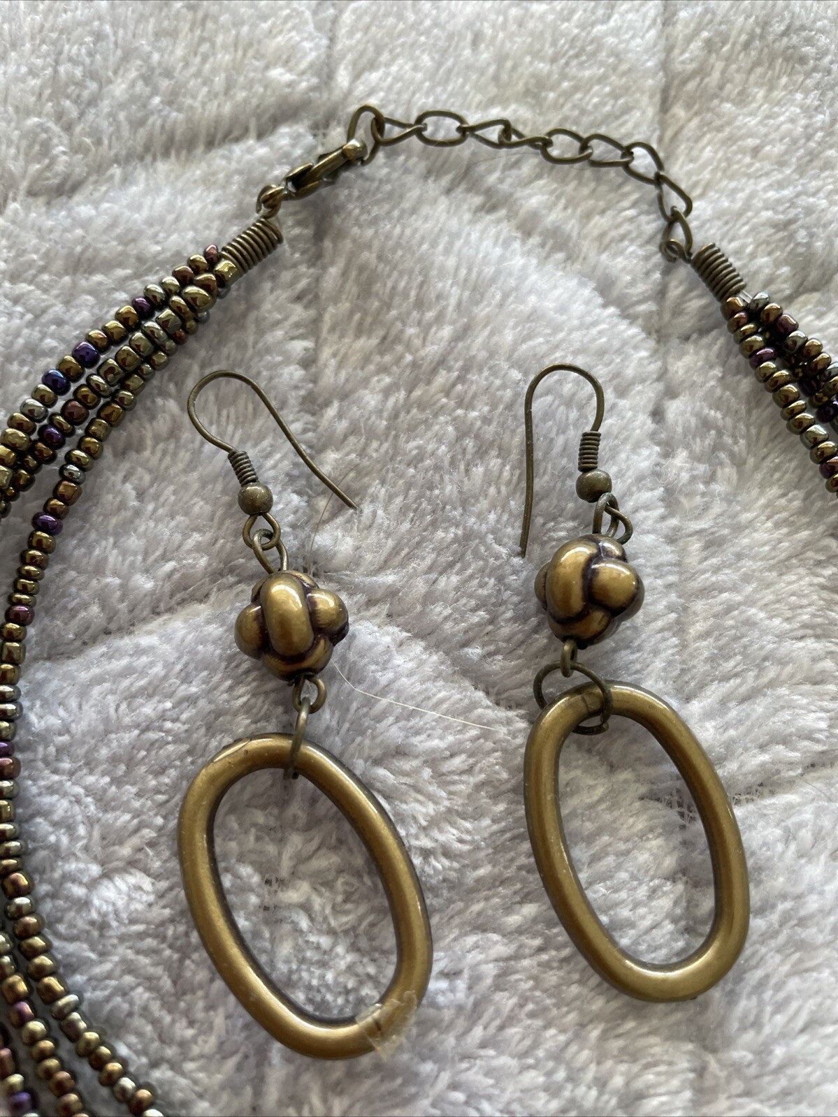 Dark Gold Tone Necklace And Pierced Earrings Set
