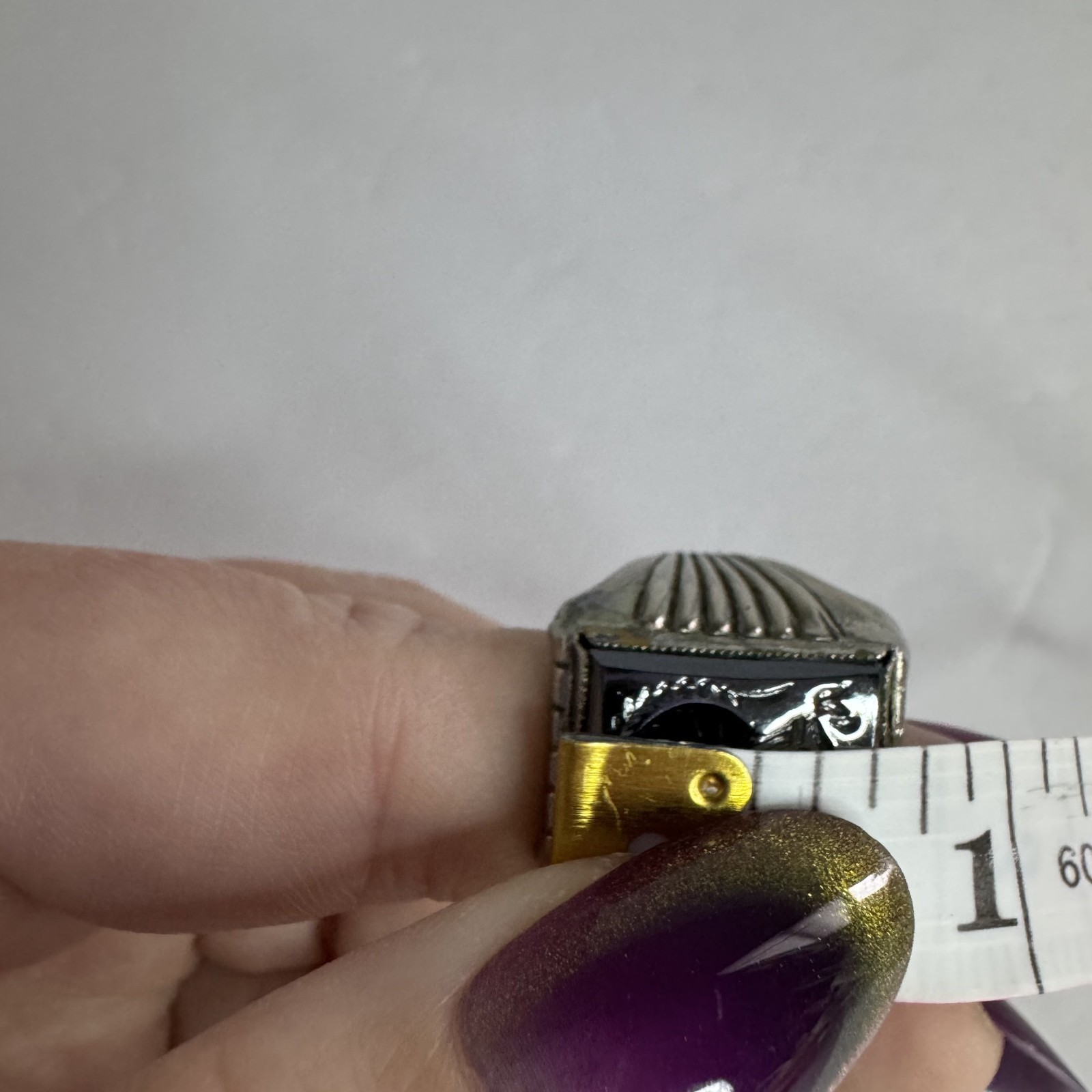 Vintage Art Deco Intaglio Hematite Ring Roman Soldier Size 9 Mens 70s