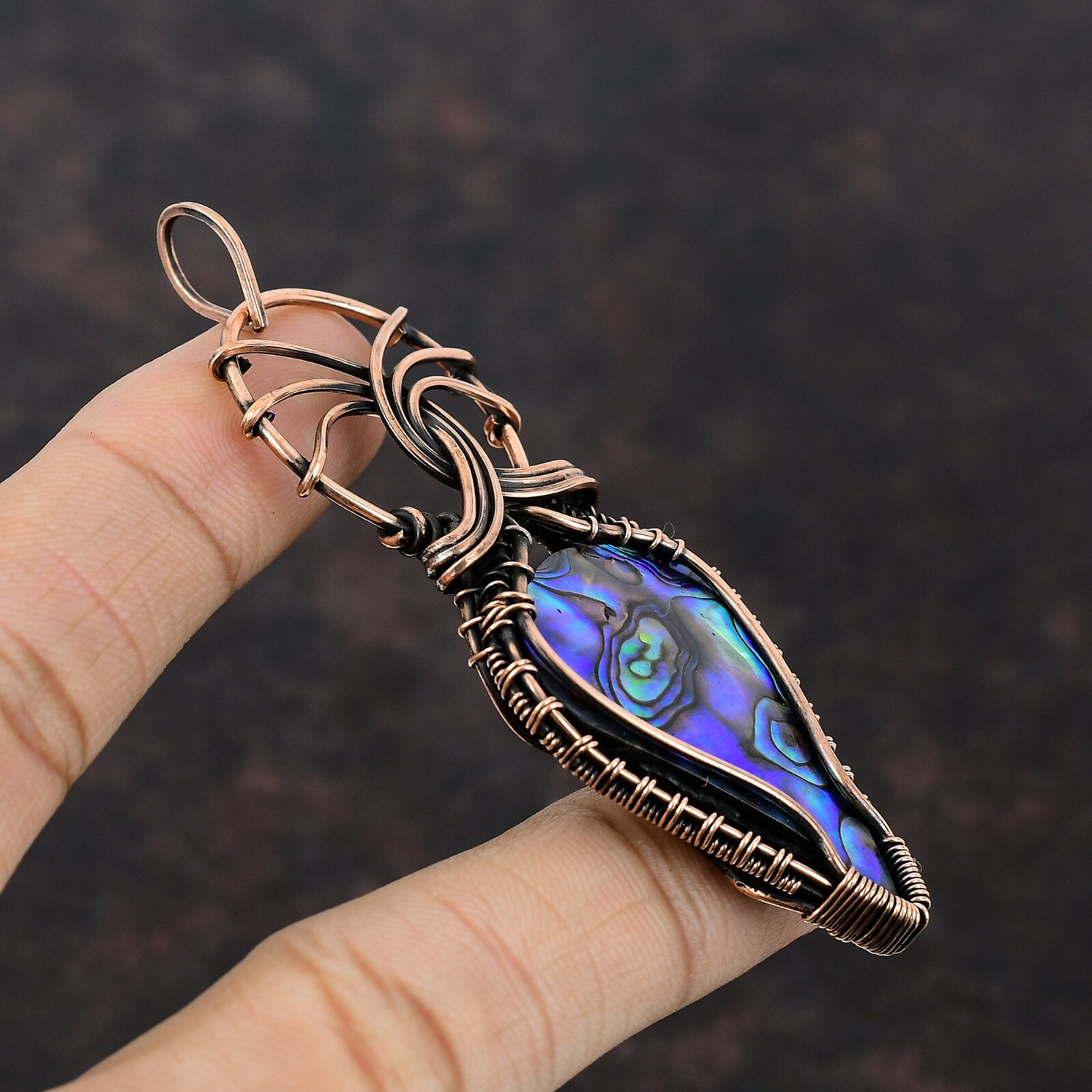 Abalone Shell Gemstone Wire Wrapped Pendant Copper Jewelry For Girls 3.35″