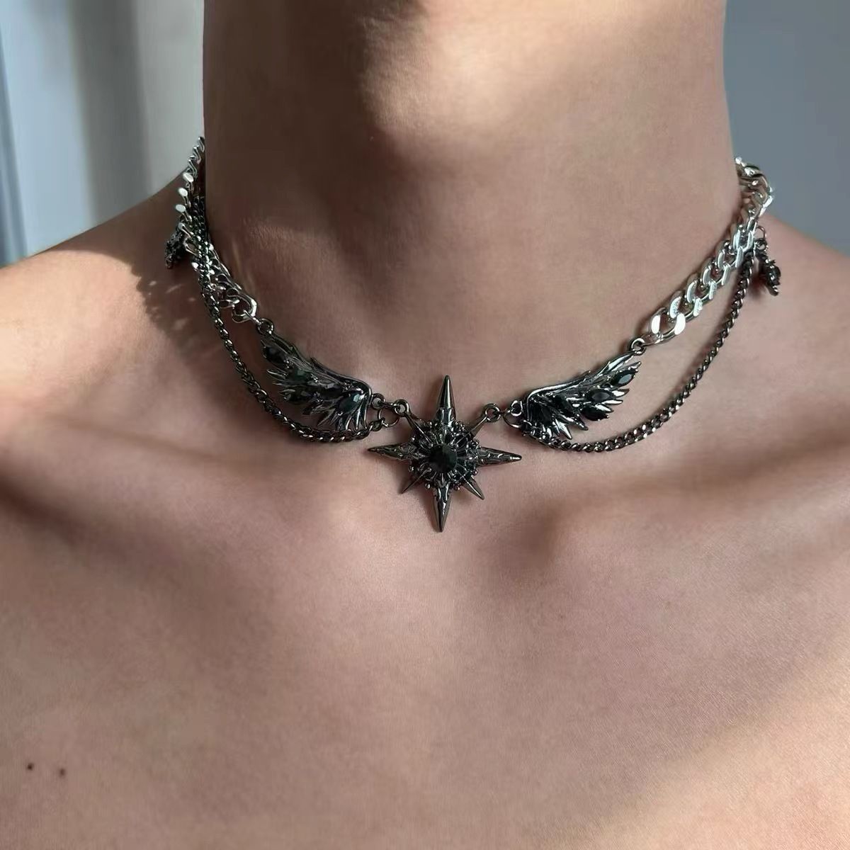 ✨ Star Wing Gemstone Necklace, Unisex Collarbone Chain