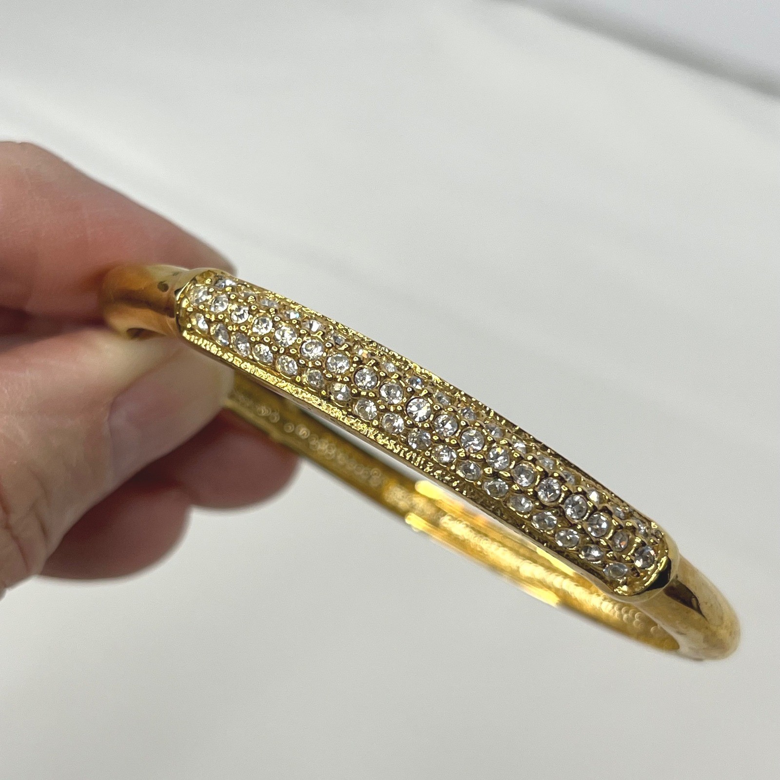 Swarovski Stone Bangle Gold Tone Pave Crystal Hinge Bracelet M 5032848 No Stamp