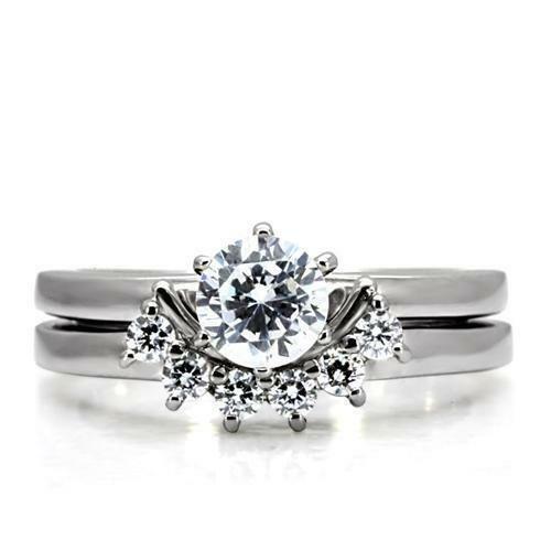 TK105 – High polished (no plating) Stainless Steel Ring with AAA Grade CZ in