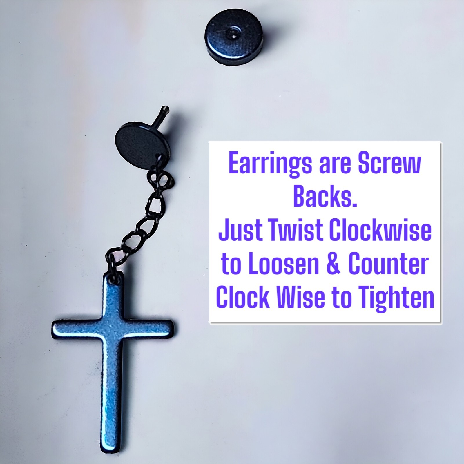 Stainless Steel Blue Cross Earrings Dangle Drop Men’s Women’s Unisex Punk Goth