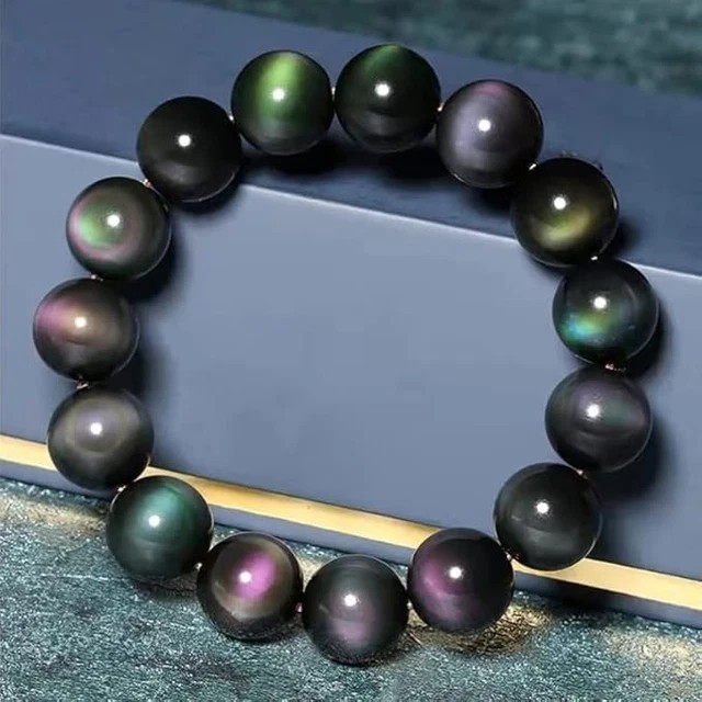 12mm Handmade Rainbow Obsidian Beaded Bracelet Love Reiki Unisex Gift Woman Man