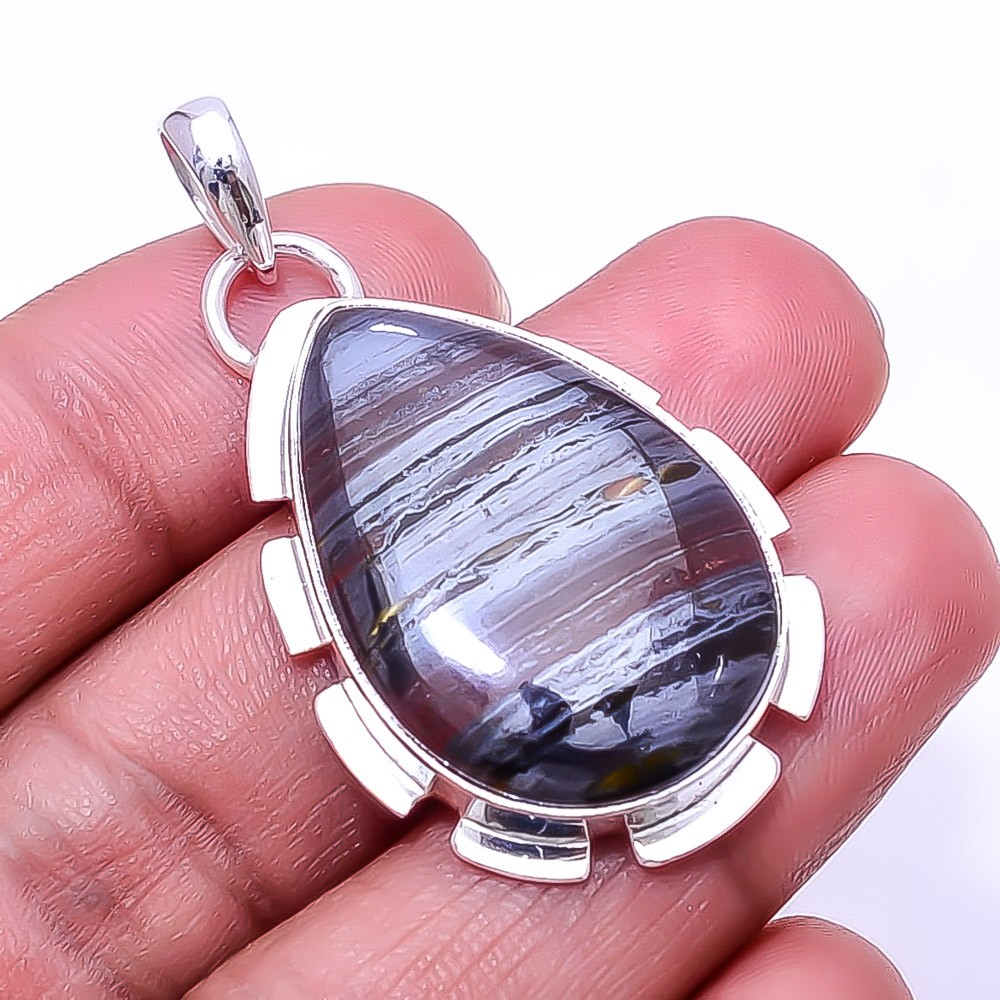 Iron Tiger Eye – South Africa Handmade 925 Sterling Silver Pendant 1.76″ P439627