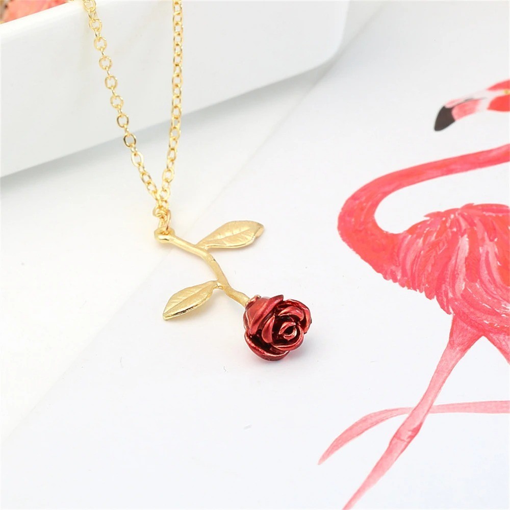 3D Rose Flower Pendant Necklace Beauty and the Beast Charm Boho Jewelry Gift Her