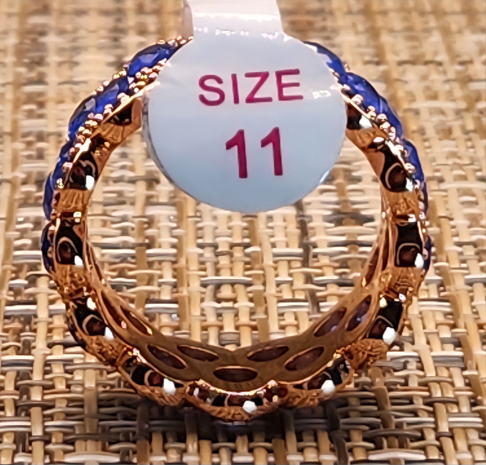 Bomb Party Rose Gold Tone Blue Sapphire-Style CZ Wide Band Ring – Size 11 NWOT